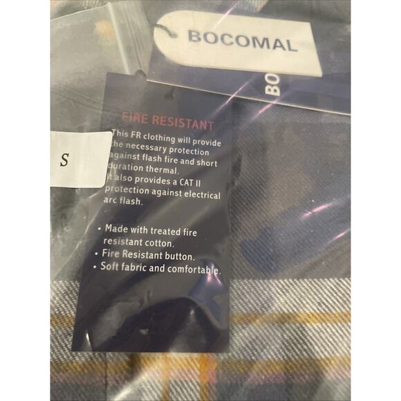 Bocomal Flame Resistant Plaid Work Shirt Men's Size S Workwear HRC2 CAT2 NWT - Picture 3 of 3